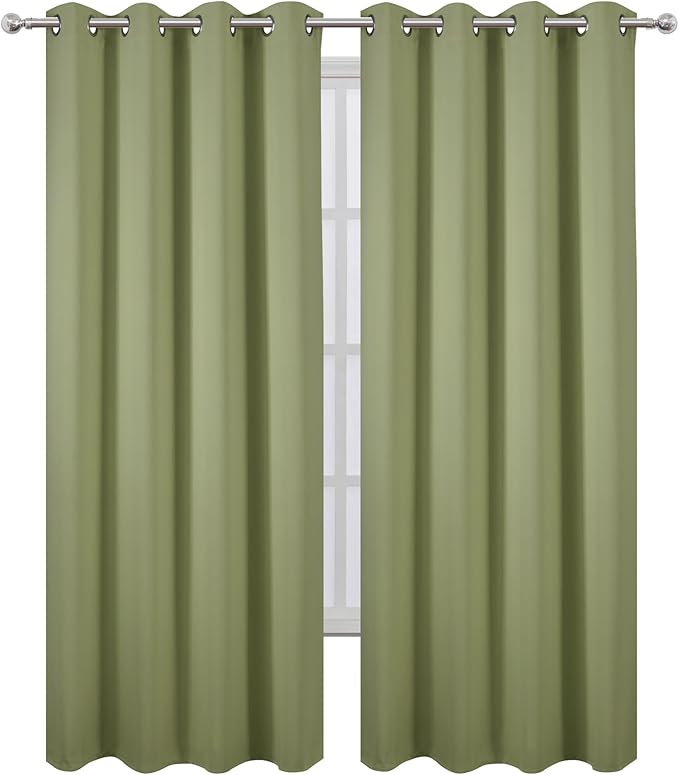 LEMOMO Blackout Curtains 52 x 90 inches Long Sage Green Curtains Set of 2 Panels Thermal Insulated Room Darkening Curtains for Bedroom