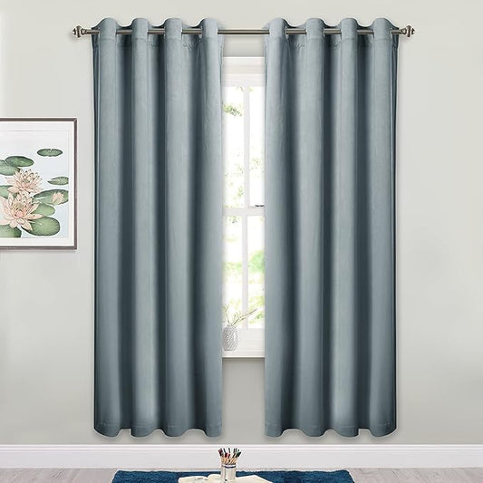 StangH Velvet Curtains for Living Room 72 inches Long Blackout Window Curtain Drapery Morandi Style Decor Teen Boys Room Curtains, W52 x L72, Stone Blue, 2 Panels