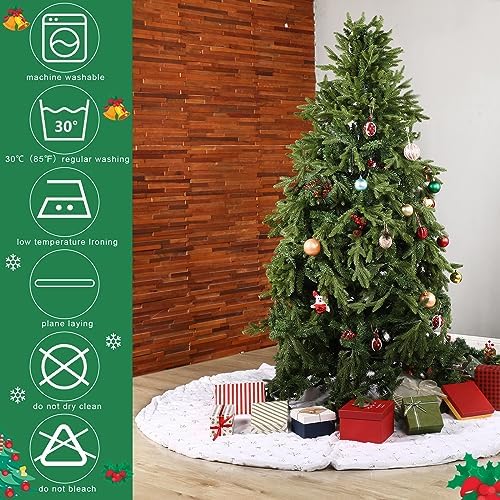 Libima 84 Inches Large Christmas Tree Skirt Faux Fur with Sequins Silver Snowflakes for Xmas Tree Decorations White Ornaments for Merry Christmas Party Winter Holiday - Image 3