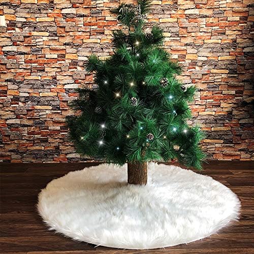Christmas Tree Skirt 24 inches Faux Fur Snowy White Xmas Large Tree Skirt Mat for Christmas Party Decorations by Amidaky