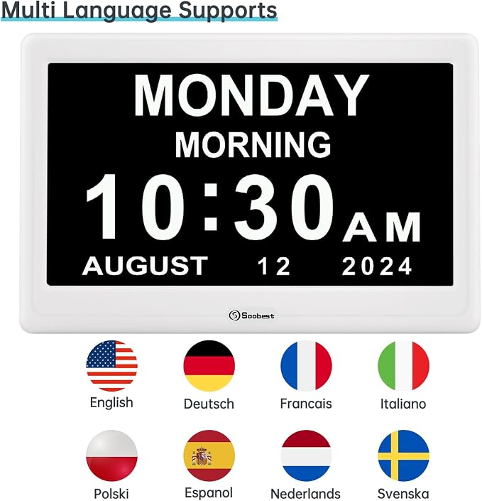 Soobest 12” Dementia Clocks for Seniors Extra Large, Digital Date Day Clock - Image 7