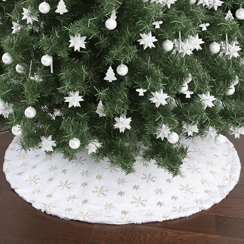 Mr. Pen Christmas Tree Skirt - 48 Inch Faux Fur Tree Skirt with Gold Snowfl - Image 6