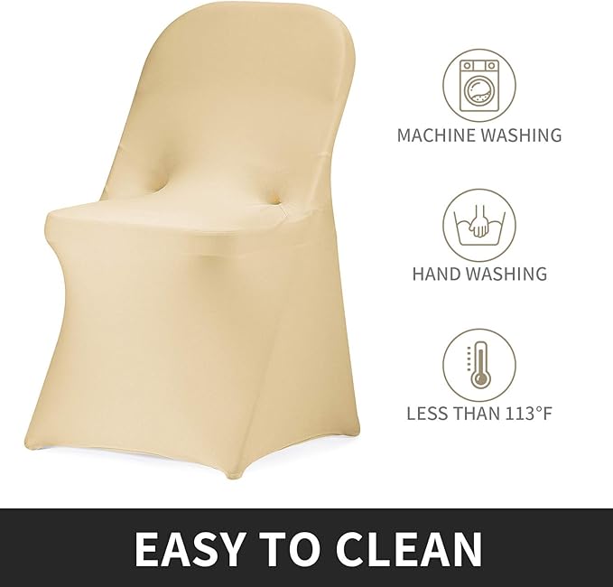 Peomeise Stretch Spandex Folding Chair Cover for Wedding Party Dining Banquet Event (Champagne,6pcs)