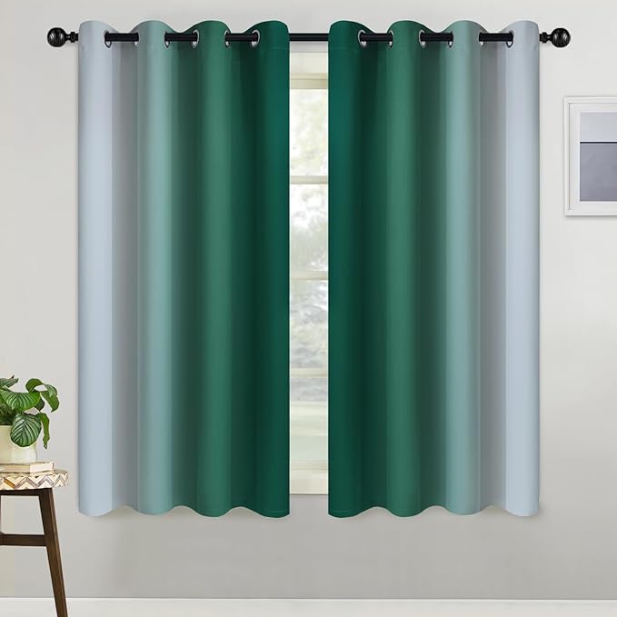 COSVIYA Curtains & Drapes Ombre Dark Green Curtains 54 inch Long 2 Panels Set, Grommet Room Darkening Light Blocking Insulated Thermal Gradient Window Panels for Bedroom/Living Room,52x54 inches