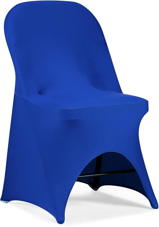 Peomeise Stretch Spandex Folding Chair Cover with Open Back for Wedding Party Dining Banquet Event (Royal Blue with Open Back,12pcs)