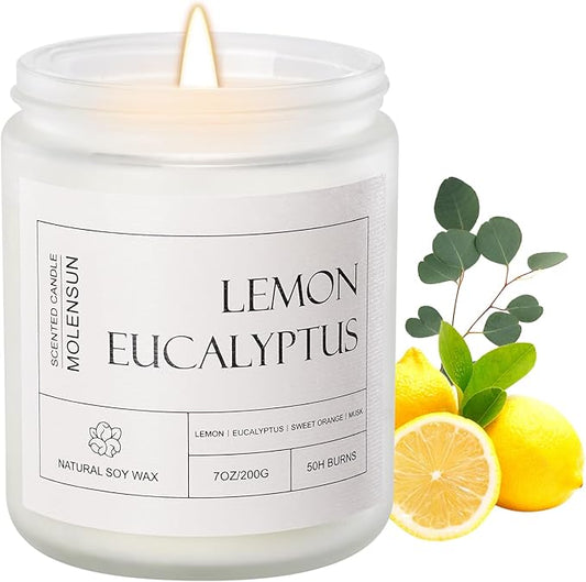 Lemon Eucalyptus Scented Candles, Aromatherapy Jar Candle, 7 oz Long Lasting Candles, Soy Wax Candle Gift for Women