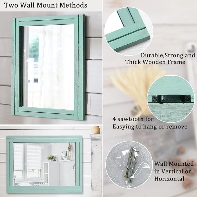 AAZZKANG Wood Framed Wall Mirror Large 65 x 45 cm Rectangle Rustic Vanity Mirror Decor for Bedroom Living Room Bathroom