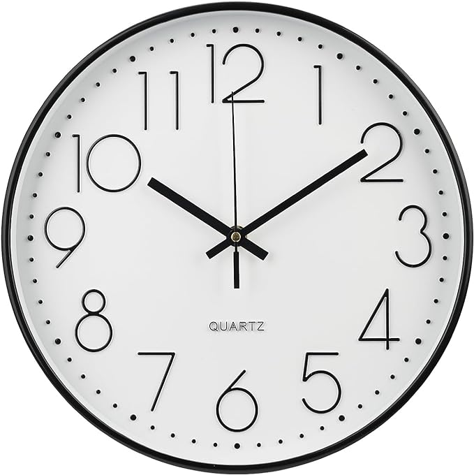 Wall Clock 10 Inch Non-Ticking Silent Modern Simple Style Round Decor Clock Black Stereoscopic Dial Quartz Wall Clocks for Home/Office/School/Living Room/Bedroom/Kitchen