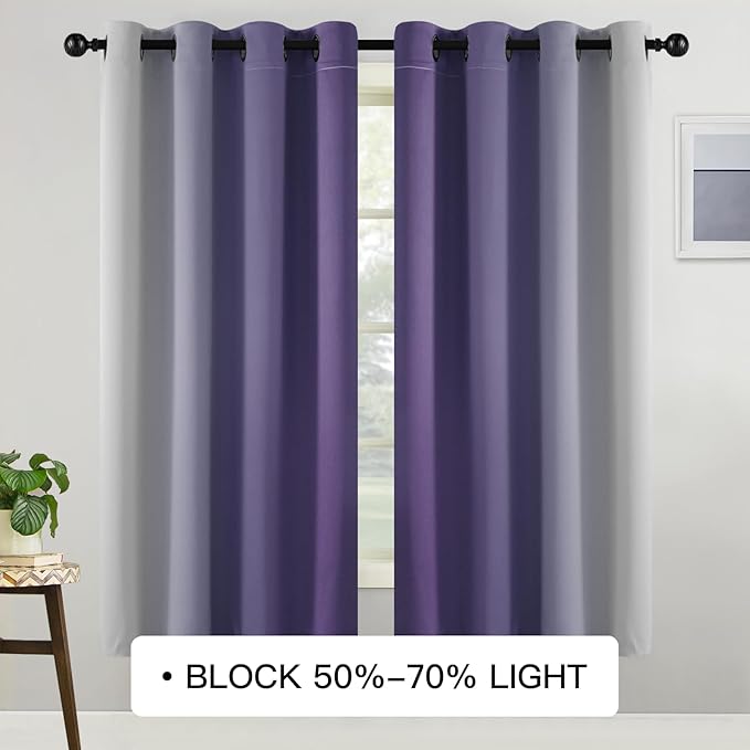COSVIYA Curtains & Drapes Ombre Lilac Curtains 63 inch Length 2 Panels, Grommet Room Darkening Light Blocking Insulated Thermal Gradient Window Curtains for Bedroom/Living Room,52x63 inches