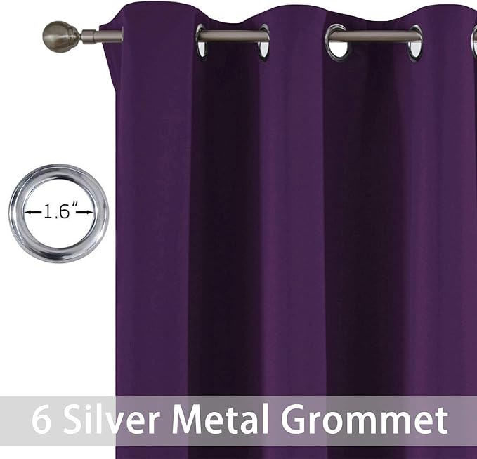 Yakamok Soft Room Darkening Grommet Window Drapes Thermal Insulated Light Blocking Blackout Curtains for Bedroom(38Wx90L,Purple,2 Panels)