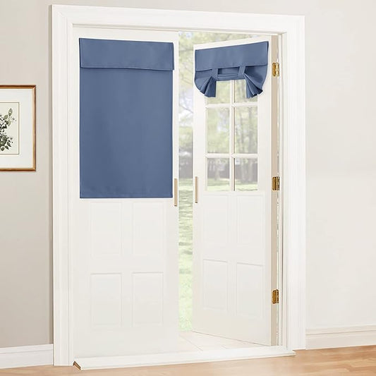 RYB HOME Blackout Door Curtain - Privacy Thermal Insulated Front/Tricia/Patio French Door Window Curtains Sidelight Curtain Tie up Shade, W34 x L40 inch, 1 Panel, Stone Blue