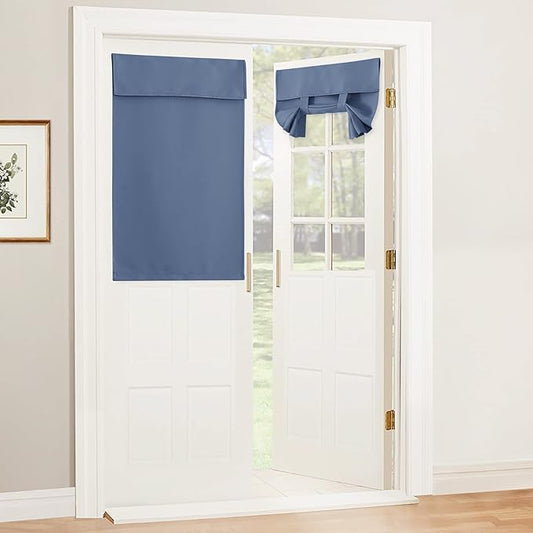 RYB HOME Blackout Door Curtain - Privacy Thermal Insulated Patio/Front/Tricia/French Door Window Curtains Sidelight Curtain Tie up Shade, W30 x L40 inch, 1 Panel, Stone Blue