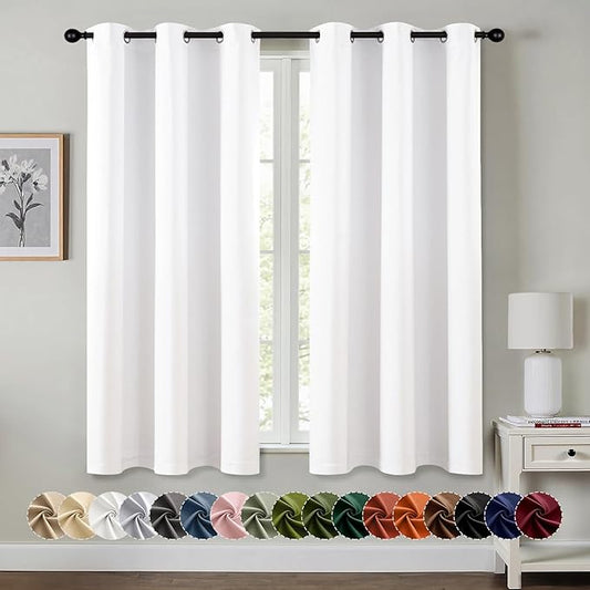 MIULEE Pure White Blackout Curtains for Bedroom Living Room 45 Inches Long 2 Panels, Thermal Insulated Room Darkening Drapes Grommet Noise Reducing Light Blocking Window Treatments 40x45 Inch
