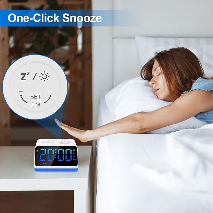 JALL Digital Alarm Clock with FM Radio for Bedroom, 8 Colors Night Light with 2 Charging Port, Sleep Sound Machines with Timer, Dual Alarm, Loud Alarm and Easy to Use for Seniors as Gift - Image 8