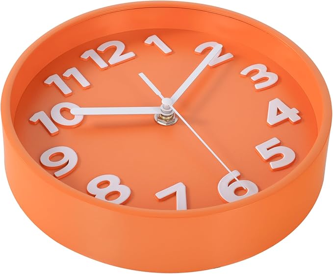 45MinST 8-Inch Orange Modern Wall Clock ?€? Silent Non-Ticking, 3D Large Numbers, Accurate Timekeeping | Decorative Wall & Desk Clock with Stand for Living Room, Bedroom, Kitchen, or Office