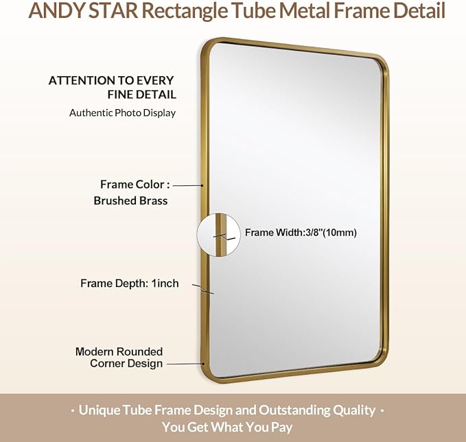ANDY STAR Gold Bathroom Mirror for Wall, 30x36’’ Brushed Gold Rounded Rectangle Mirror for Vanity in SUS304-Anti-Rust, Wall-Mounted Horizontal/Vertical 1’’ Deep