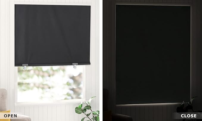 LazBlinds 100% Blackout Cordless Thermal Insulated UV Protection Privacy Curtain for Windows and Doors (26''W x 68''H, Black, 1 Panel)