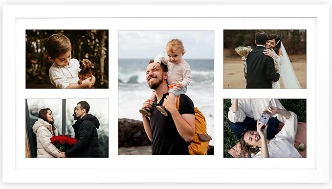 Golden State Art, 12x24 White Wood Picture Frame - White Mat for 8x10 and 5x7 Photos - Real Glass, Sawtooth Hanger, Swivel Tabs - Wall Mounting - Great for Posters, Weddings, and Engagements