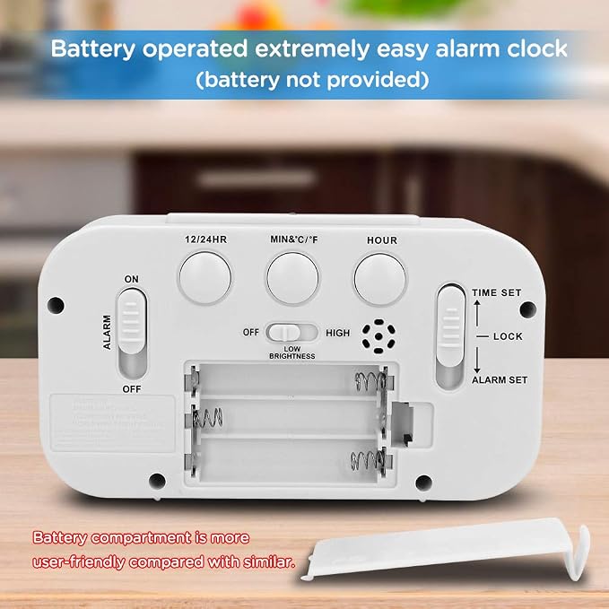 Peakeep Night Light Digital Alarm Clock Battery Operated Indoor Temperature | Small Cordless Cute Clock for Bedroom Desk Travel, Simple to Use for Teens Kids (White) - Image 7