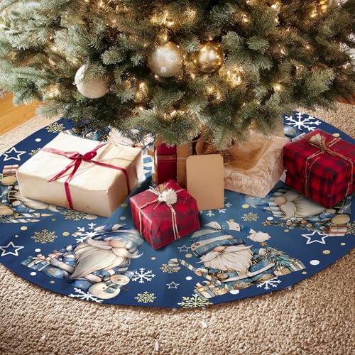 Blue Gnomes Christmas Tree Skirt Gnomes Snowflaks Christmas Decorations House Decor Winter Holiday Party Xmas Tree Skirt 36 inches - Image 6