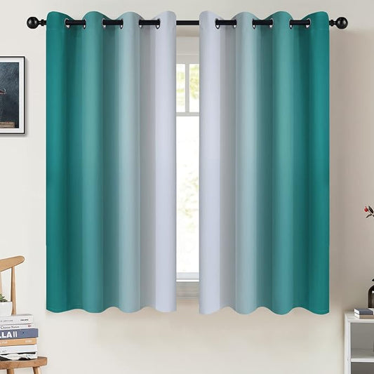 COSVIYA Blackout Curtains & Drapes Ombre Teal Curtains 54 inch Length 2 Panels for Bedroom, Grommet Room Darkening Light Blocking Insulated Thermal Small Window Curtains for Living Room,52x54 inches