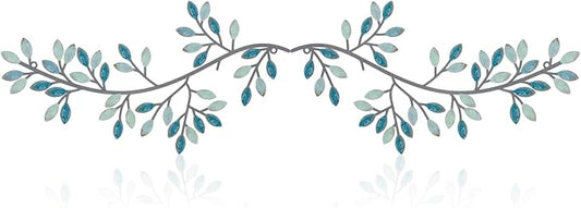 Hotop 2 Pieces Metal Tree Leaf Wall Decor Vine Olive Branch Leaf Wall Art Wrought Iron Scroll Sculptures Above the Bed, Living Room, Outdoor Decoration(Classic Style,Teal)