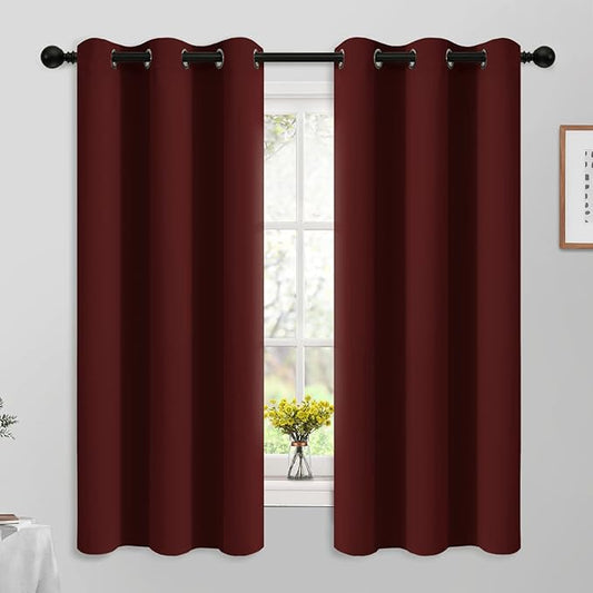 Yakamok 63 Inch Length Burgundy Red Blackout Curtains for Bedroom 63 Inch Length, Thermal Insulated Room Darkening Grommet Top Window Drapes for Living Room,42W x 63L,2 Panels