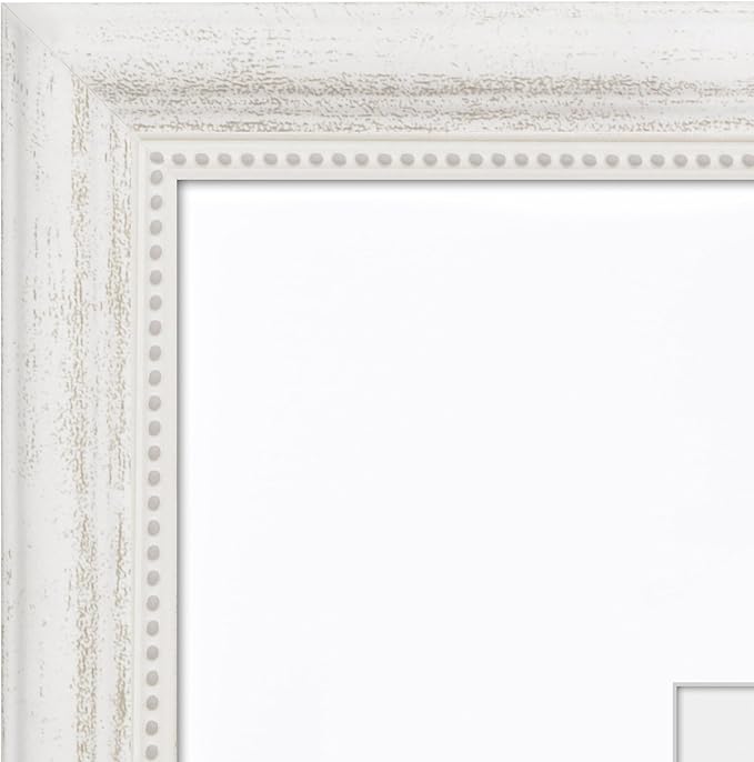 Americanflat Vintage Frames - 16x20 Picture Frame with Beaded Accents and Polished Plexiglass - Use as 11x14 Frame or Display 16x20 Photos Without Mat - Heirloom Collection - Wall Display - White