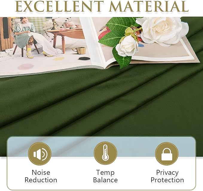 StangH Moss Green Velvet Curtains 120 inches Long - Grommet Design Blackout Thermal Insulated Curtain Panels Holiday Decorative Backdrops for Dining/Farmhouse/Parlor, W52 x L120, 2 Panels