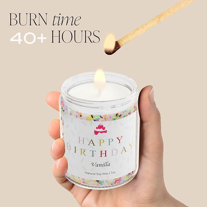 Lihome Happy Birthday Candle - Birthday Gifts for Women, Men, Mom, Dad, Sister, Teacher, Friends - Best Gifts for Her Ideas, Natural Soy Wax Vanilla Scented Candles (Pack of 2)