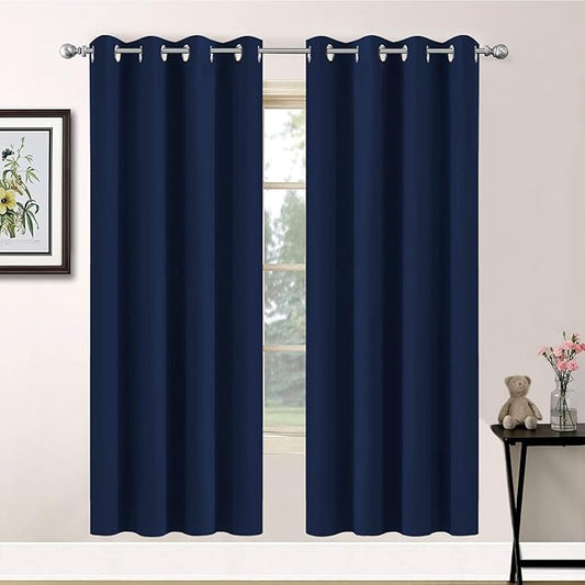 Yakamok Blackout Curtains with Grommet Thermal Insulated Room Darkening Window Drapes for Dedroom, Navy Blue Color, Set of 2, W52 x L72