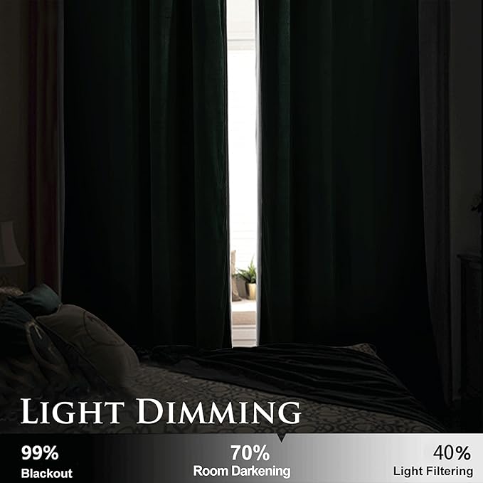 StangH 96 inch Length Dark Green Velvet Curtains Light Blocking for Bedroom, Luxury Decorative Window Drapes Cold Resistant Noise Absorb for Hallway/Porch, W42 x L96, 2 Panels