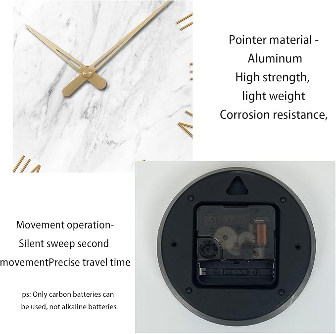 Large White Marble Wall Clocks Battery Operated 20 Inch Modern Analog Glass Wall Clocks for Living Room Office Dinning Room Silent Non Ticking Wall Clock