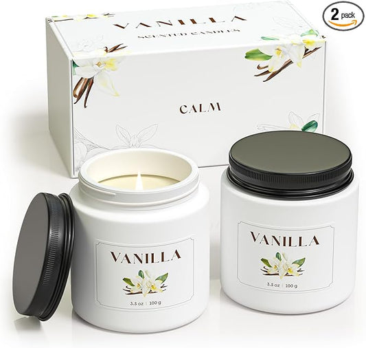 NORVENCE Vanilla Candle, Scented Candles Gift Set, Stress Relief Candles for Home, Premium Soy Candle Set, Candles for Women and Men (White, 7 oz)