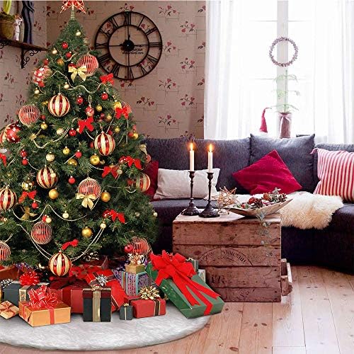 Christmas Tree Plush Skirt 48 inch Snow White Faux Fur Christmas Tree Skirt Ornaments Xmas Tree Skirts for Christmas Thanksgiving Holiday Decoration New Year Party Supply - Image 5