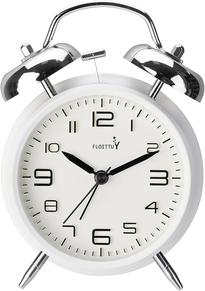 FLOITTUY (Loud Alarm for Deep Sleepers 4'' Twin Bell Alarm Clock, Stereo Digital Dial Alarm Clock with Backlight for Bedroom and Home Decoration(Aurora White) by FLOITTUY