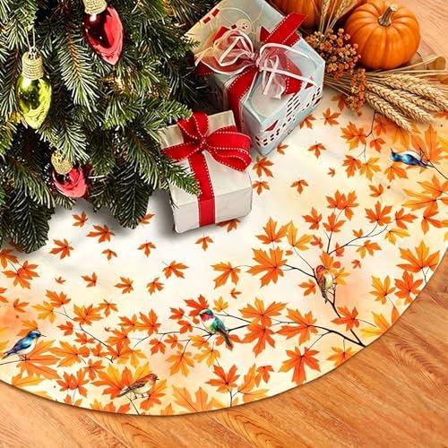 Fall Maple Leaves Christmas Tree Skirt 48 Inch Autumn Tree Skirt Xmas Tree Mat Decorations for Home Holiday Party Indoor Outdoor Decor by Unknown