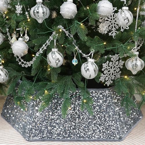 Christmas Tree Collar with Sparkling Sequin Tree Skirt for Holiday Home Decor Xmas Tree Ring(Silvergrey, X-Large) by SunshineDecor