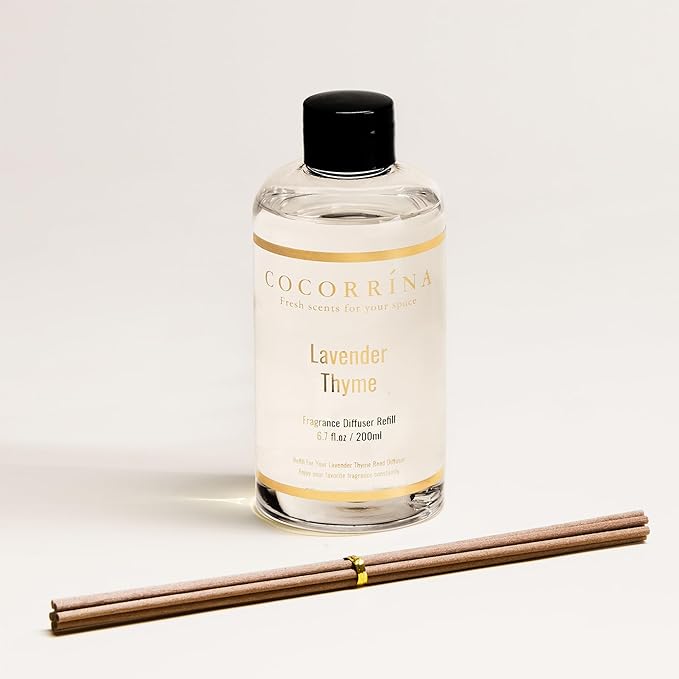 COCORR??NA Refill- Lavender Thyme 6.7 Fl.oz Reed Diffuser Refill with 8 Sticks