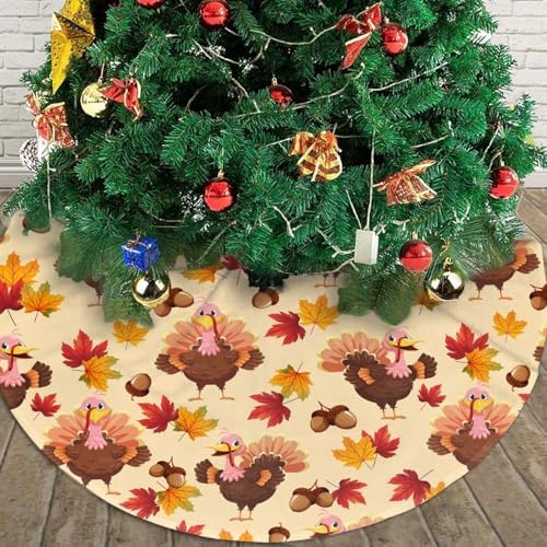 Happy Thanksgiving Day Turkey Pumpkin Christmas Tree Skirt 48" for Xmas Halloween New Year Holiday Party Home Tree Mat Decor Ornaments Decoration - Image 4