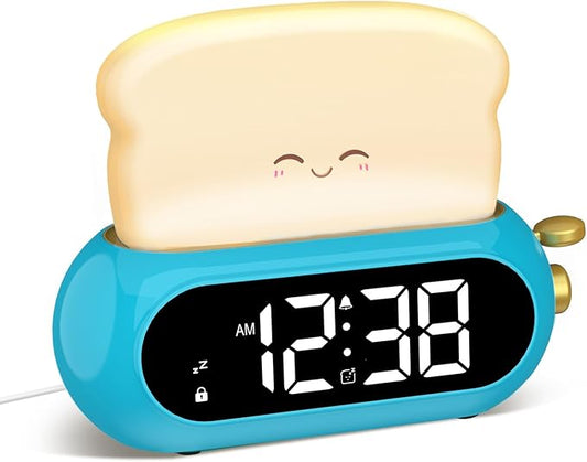 Kids Alarm Clocks for Bedroom, Cute Digital Clock with Night Light, 10 Ringtones, 10 Volumes, Nap Timer, Brightness Dimmer, Snooze, Bedside Alarm Clocks for Boys Teens Birthday Gift, Plug-in Use by Netzu