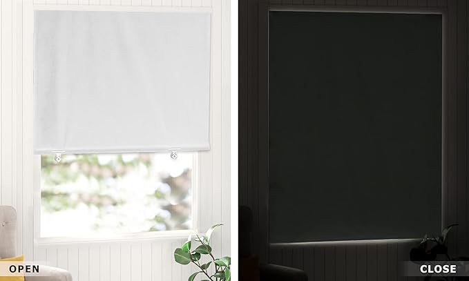 LazBlinds 100% Blackout Roller Shades, No Tools No Drill Cordless Blinds for Windows, Thermal Insulated UV Protection Privacy Window Shades for Bedroom (36''W x 72''H, White)