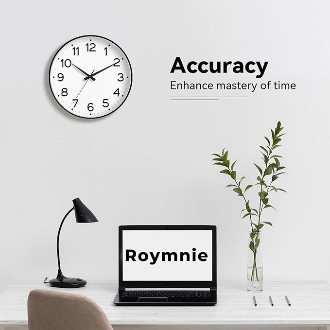 Wall Clock 10 Inch Silent Wall Clocks Battery Operated-Modern Non Ticking Analog Clock Decorative for Kitchen Bedroom Office (Black)
