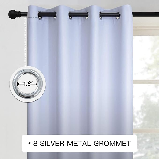 COSVIYA Grommet Ombre Room Darkening Curtains 84 inch Length 2 Panels, Black and Grayish White Gradient Drapes Light Blocking Insulated Thermal Window Curtains for Bedroom/Living Room,52x84 inches
