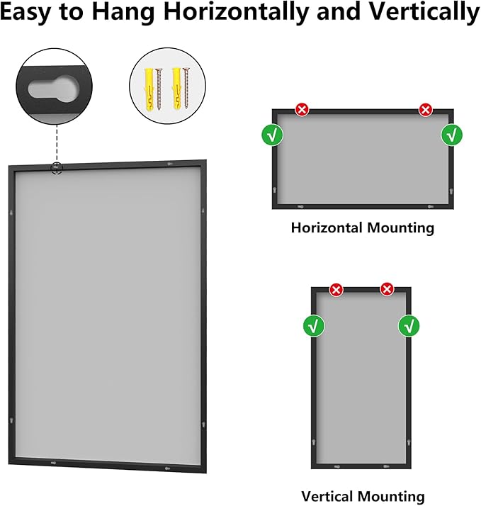 Koonmi Bathroom Mirror 36x55 Matte Black Rectangle Bathroom Mirror for Over Sink, Modern Large Vanity Mirror, HD Tempered Glass, Anti-Rust Aluminum Alloy Frame, for Living Room, Bedroom, Entryway