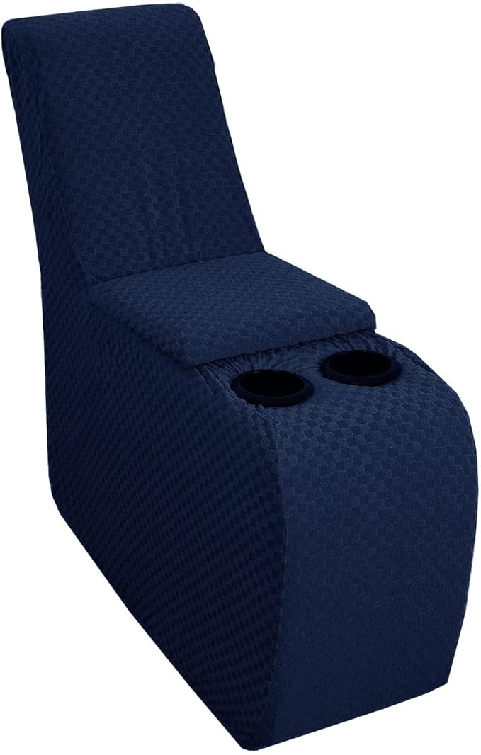 YEMYHOM Additional Recliner Console Cover for Couch with Cup Holder and Storage, Latest Jacquard Middle Reclining Console Slipcover Fitted Furniture Protector with Elastic Bottom (Navy Blue)