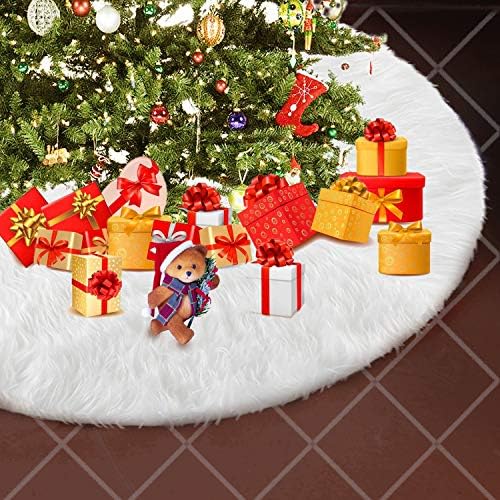 Konsait Plush Christmas Tree Skirt - Round Snow White Xmas Tree Mat Base Cover for Holiday Home Decorations,35Inch/90CM - Image 5