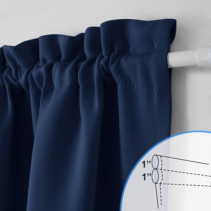 NICETOWN Blackout Sidelight Window Curtain - Short Thermal Insulated Room Darkening Curtain Panel for Small Half Door Window/Front Door/Kitchen, Navy, 25W by 40L inches, 1 Panel