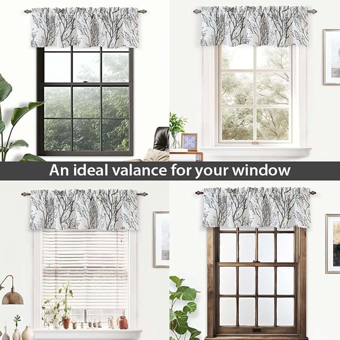 DriftAway Tree Branch Linen Lined Valance Double Layer Thermal Insulated Room Darkening Blackout Valances 3 Inch Rod Pocket Short Window Valance for Living Room Bathroom 52 Inch by 14 Inch Gray