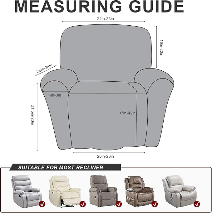 ANARACHON Recliner Chair Covers Leather Look, 4 Pieces Recliner Covers Non Slip, Soft Slipcovers for Large Recliners, Furniture Protector Washable for Pets (1 Seater, 05 Chocolate)